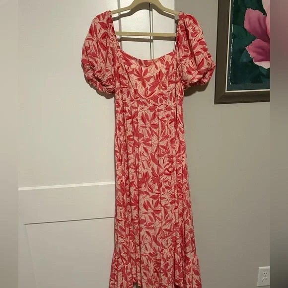 Floral Pink pattern Puff Sleeve Dress - Picture 1 of 5